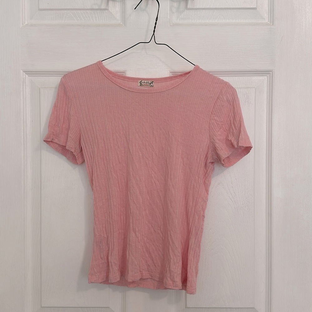 Free People Ribbed Baby Tee Top Shirt Pink